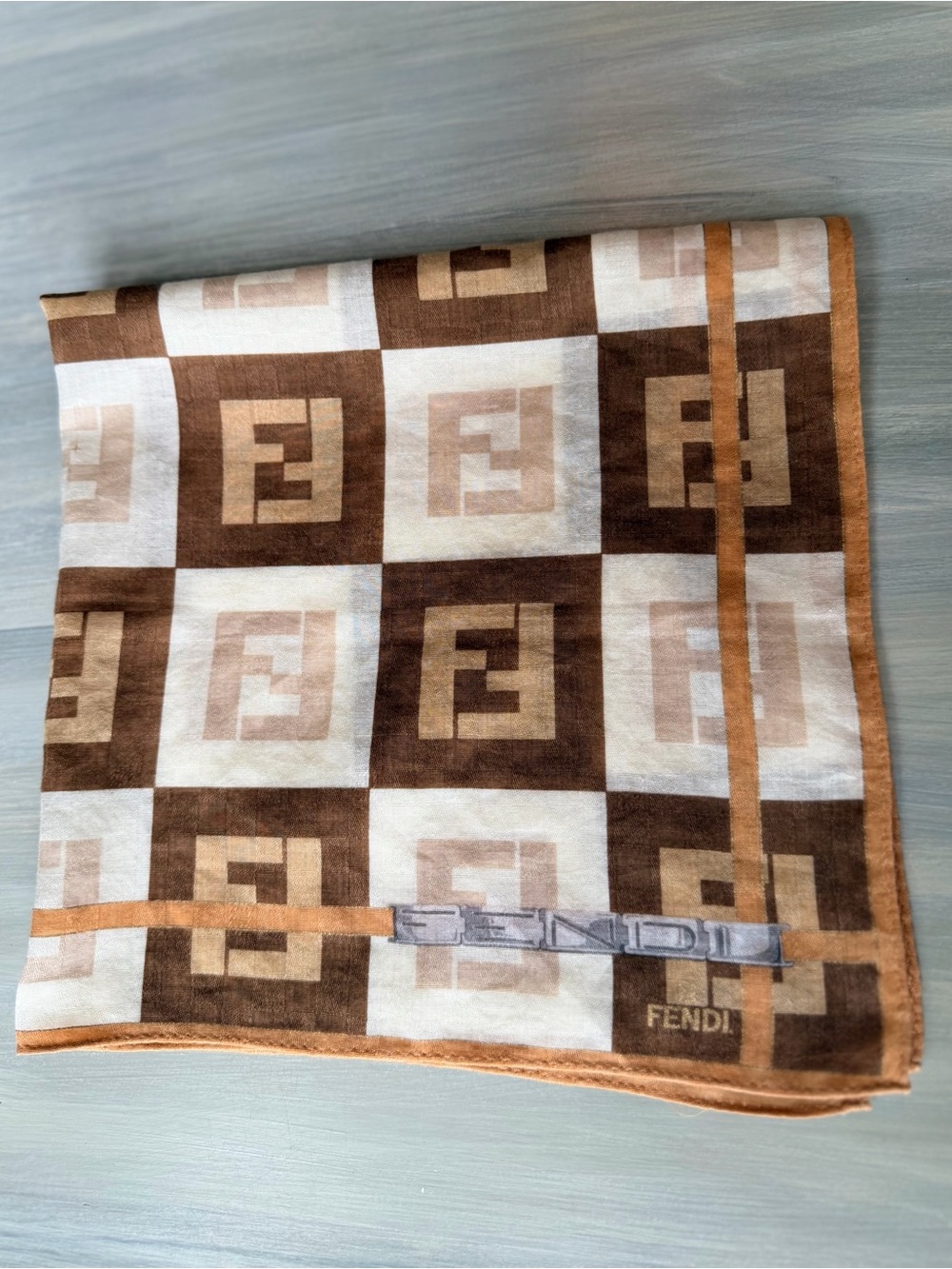 Fendi Brown & Cream Checkered FF Logo Scarf